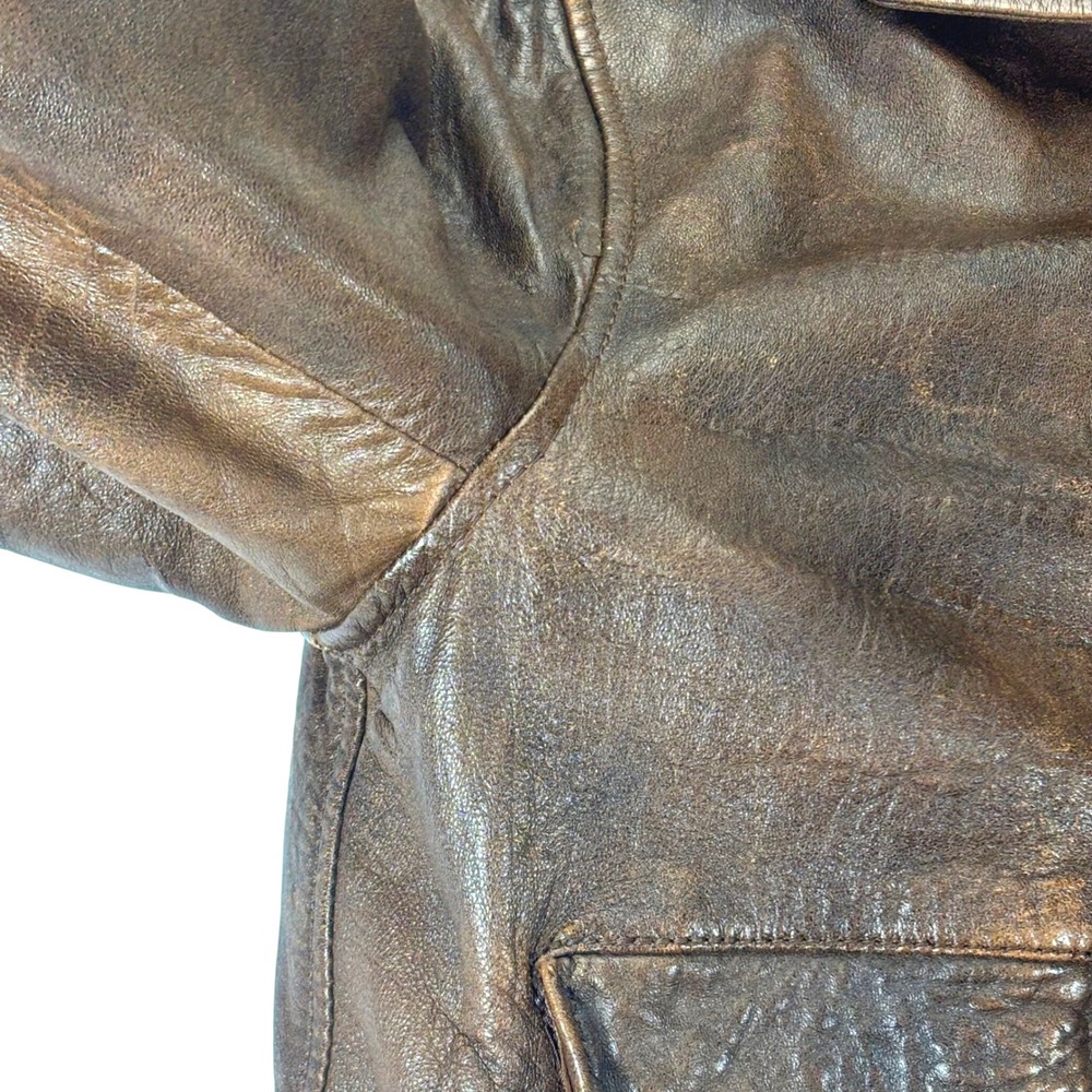 Vintage Leather Bomber Jacket Brown Distressed Aviator Flight 80s Adam Spencer M - Picture 10 of 16